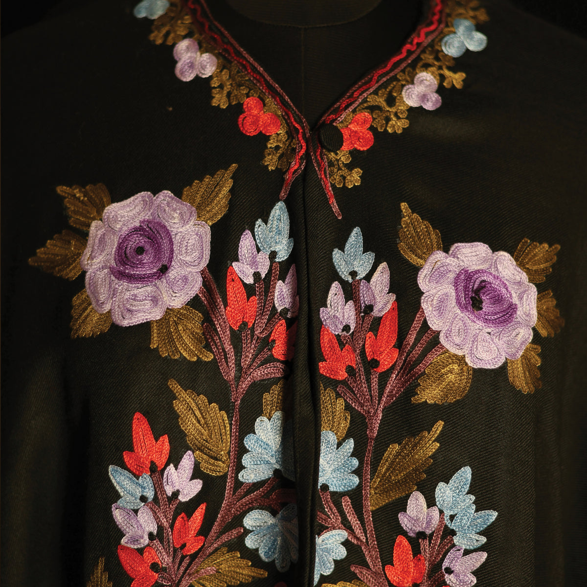 Lamb’s Wool Ari-Embroidered Cape Shawl
