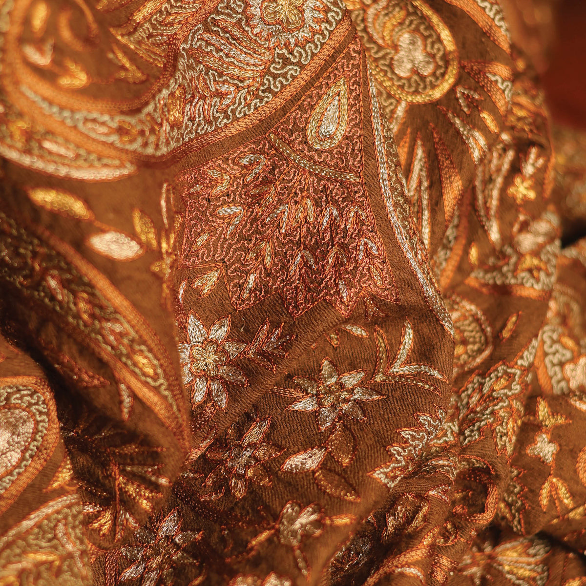 Zari Kalamkari Tobacco Brown Pashmina Shawl