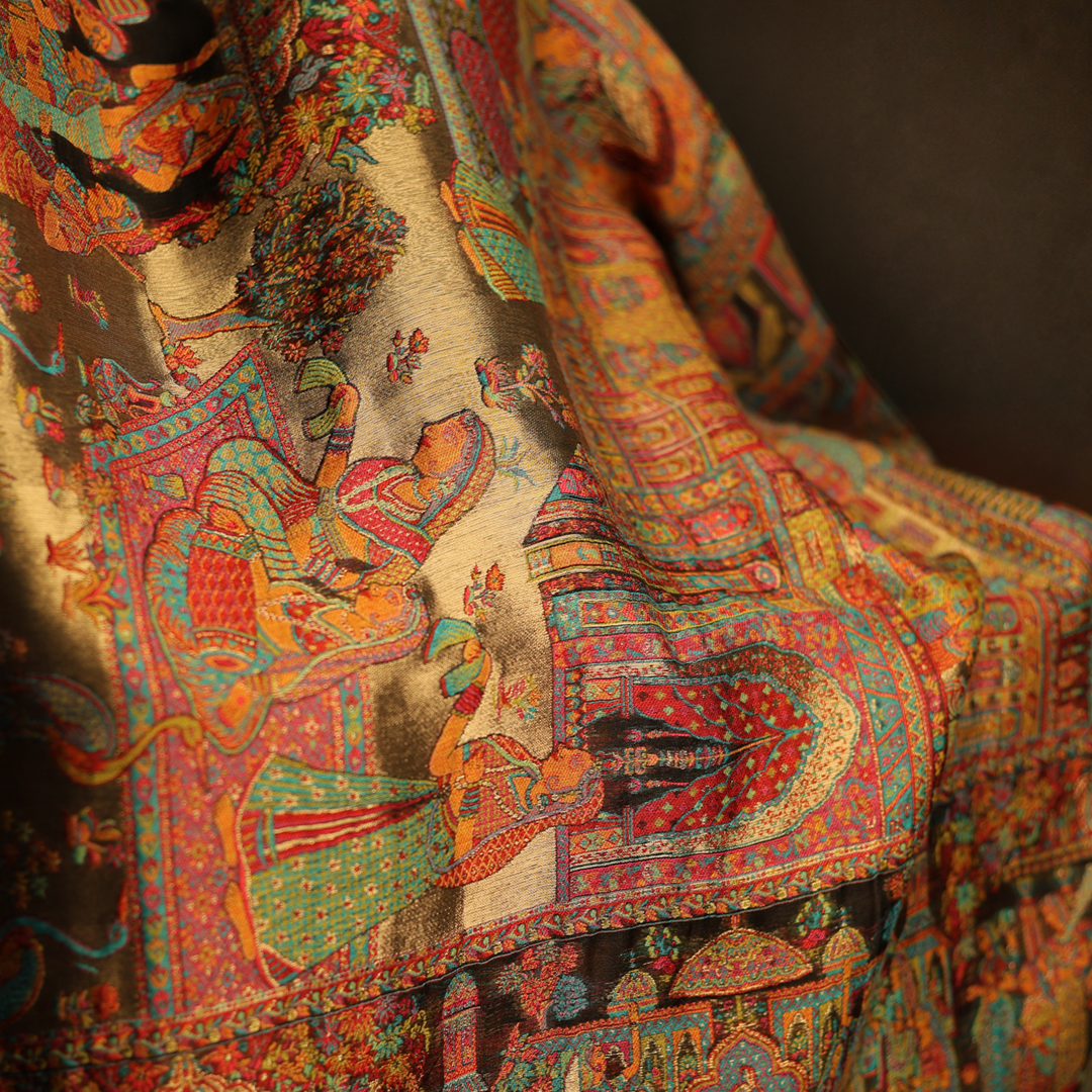 Mulberry Silk Moonlight Stole - Mughal Darbar