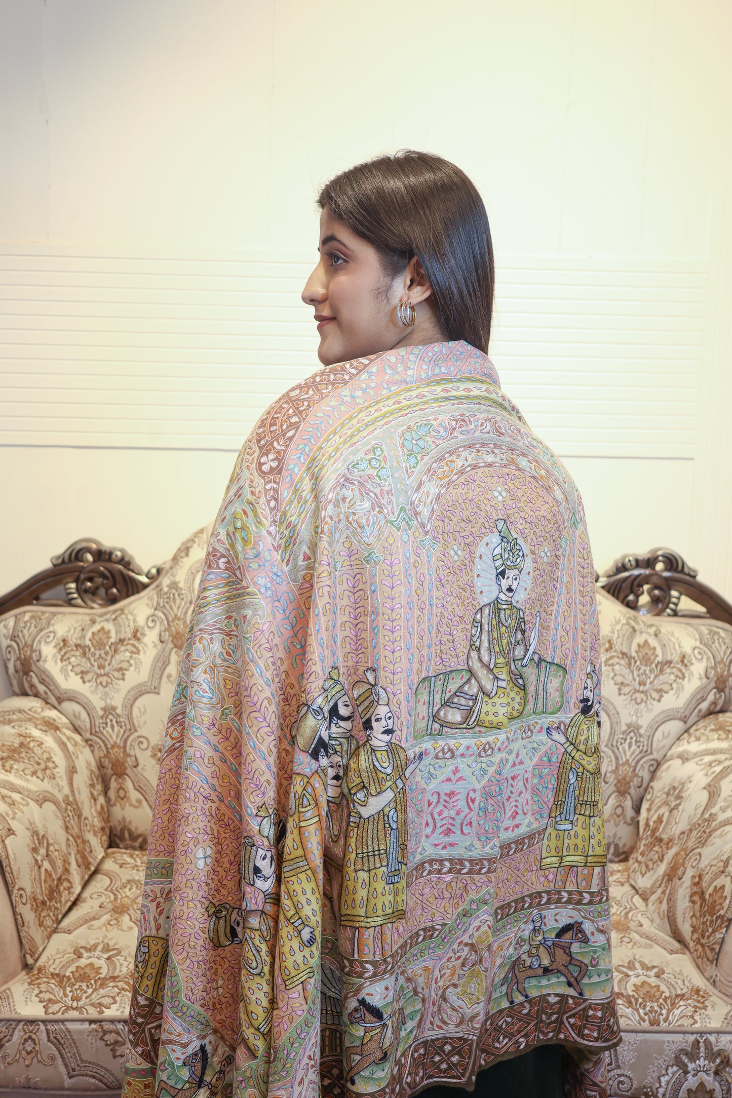 Pashmina Kalamkari Mughal Darbar Shawl