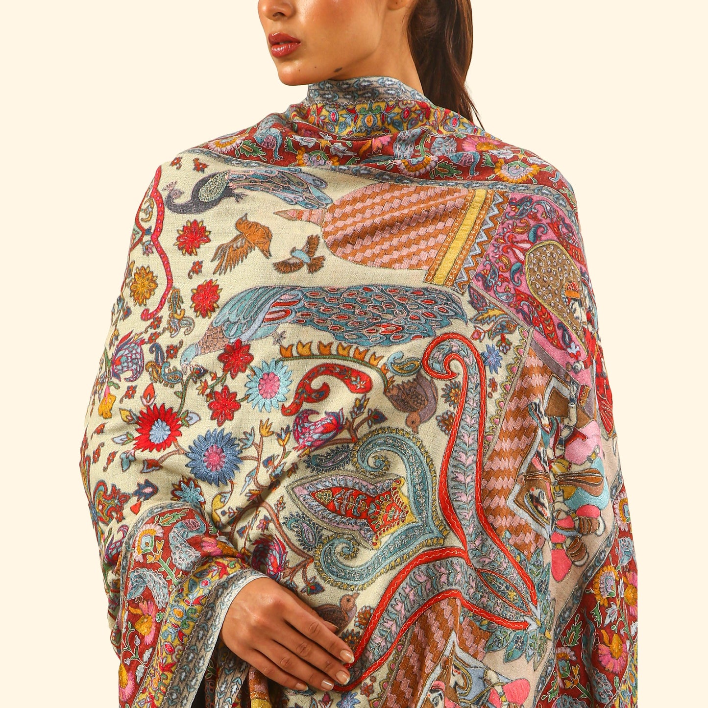 Cashmere Wool-Kalamkari intricate embroidery Shawl