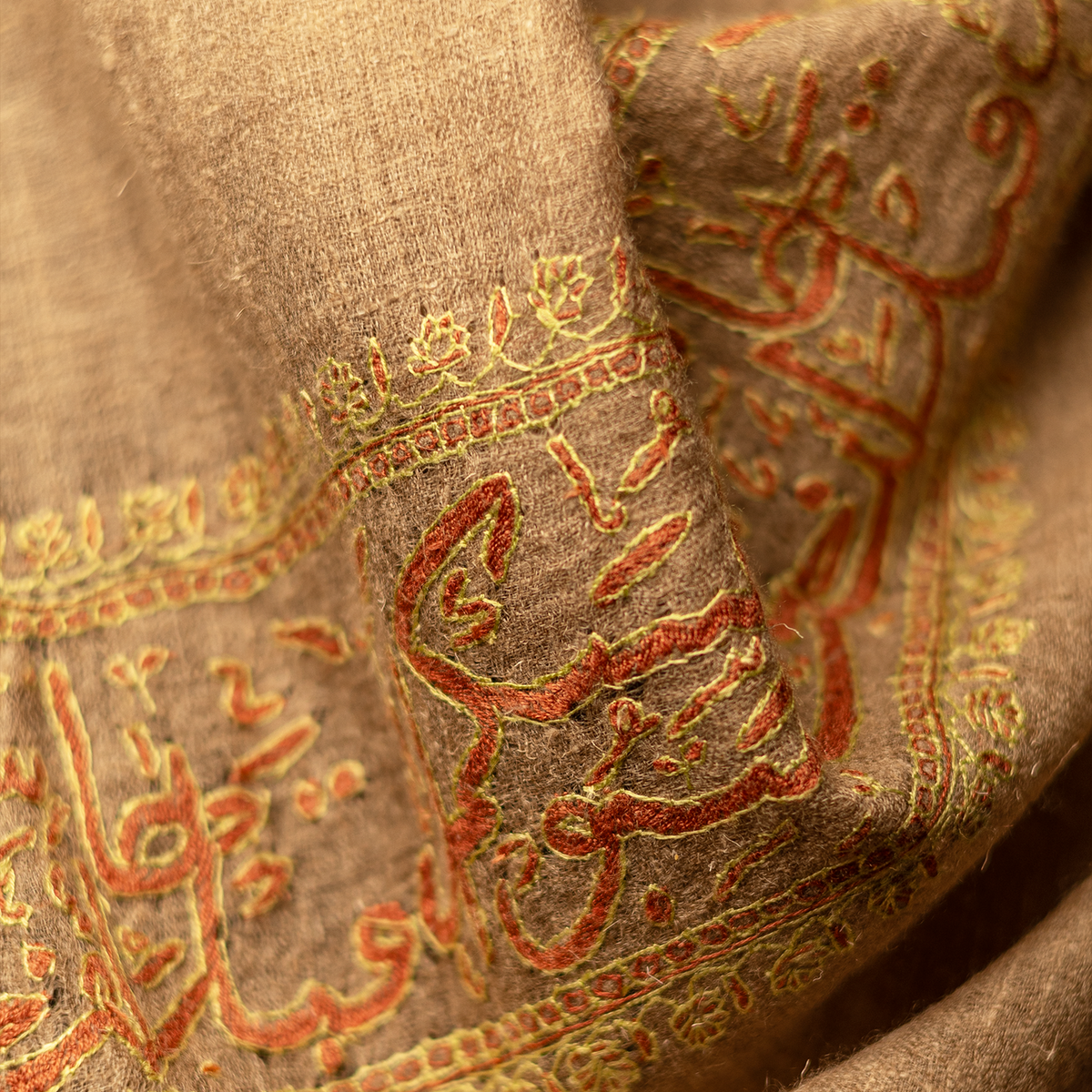 Pashmina Sozni Embroidery Palla Stole - Natural
