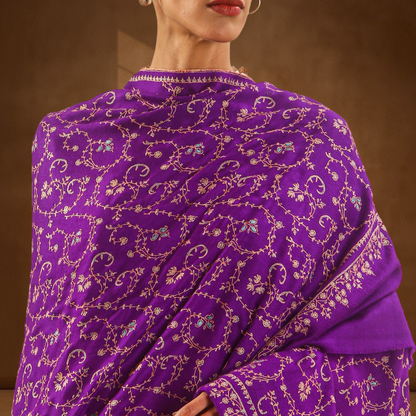 Pashmina Sozni Jali Shawl - Grape