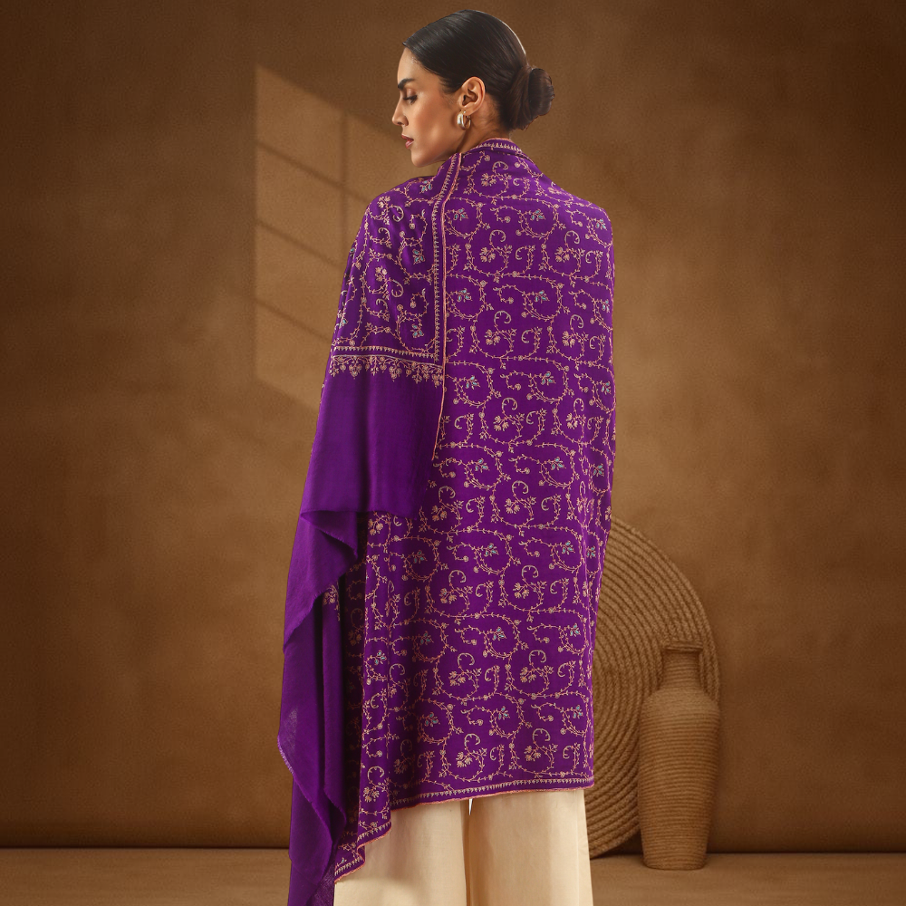 Pashmina Sozni Jali Shawl - Grape