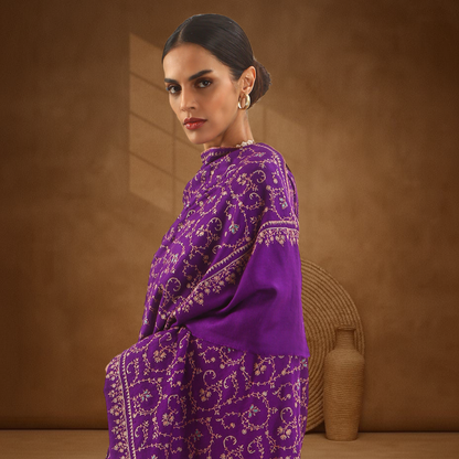 Pashmina Sozni Jali Shawl - Grape
