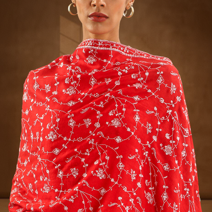 Pashmina Sozni Jali Shawl - Crimson