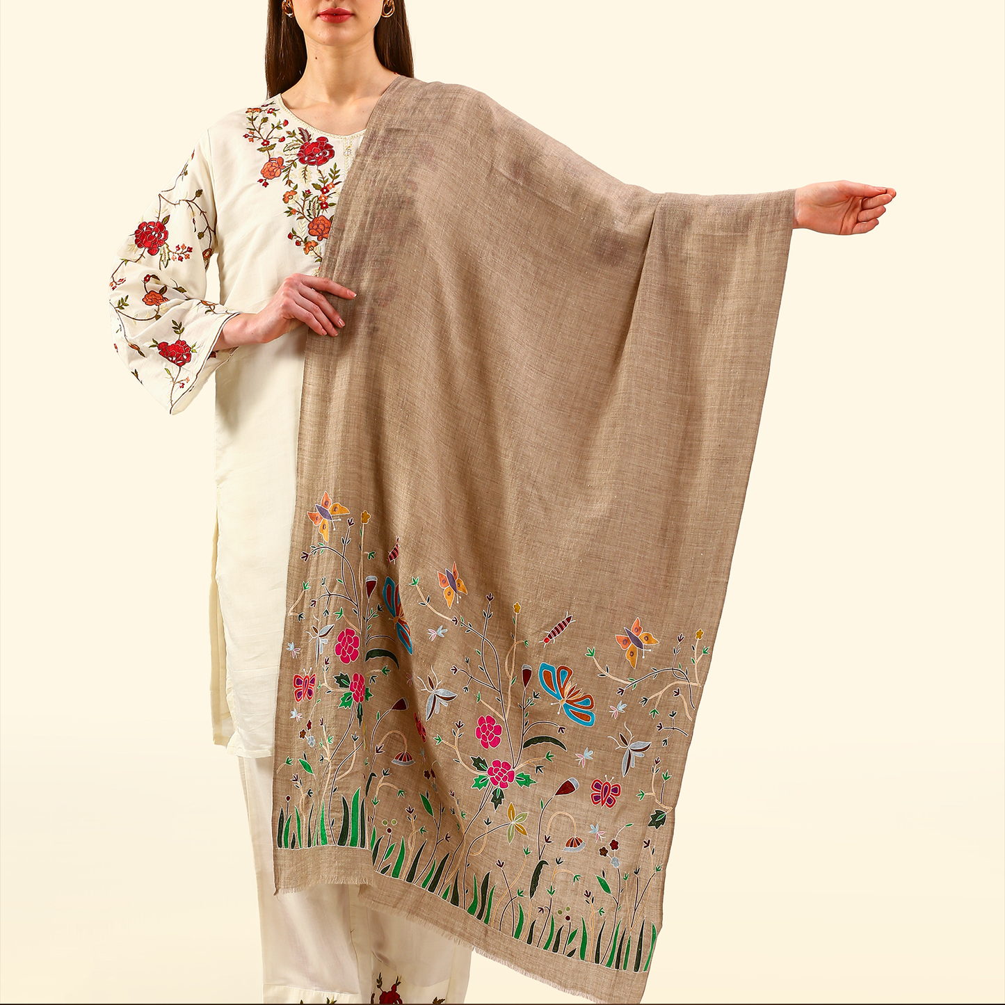 Pashmina Kalamkari Stole - Butterflies