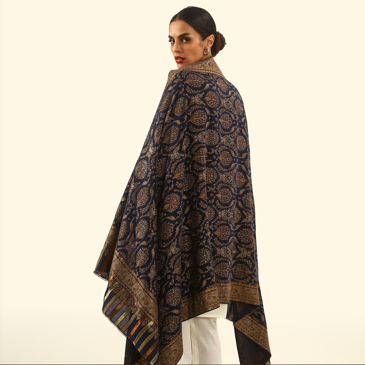 Cashmere Wool Zari Kani Shawl - Indigo