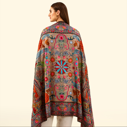 Cashmere Wool Kalamkari Intricate Embroidery Shawl