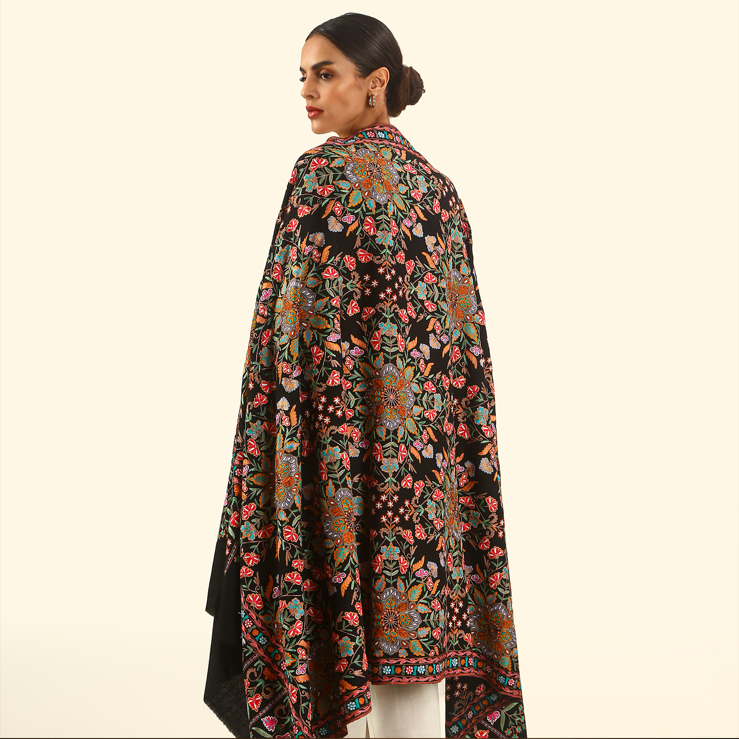 Handmade Kalamkari Shawl - Black Base