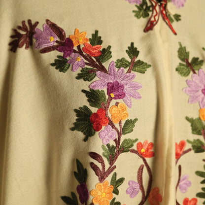 Lamb’s Wool Ari-Embroidered Cape Shawl