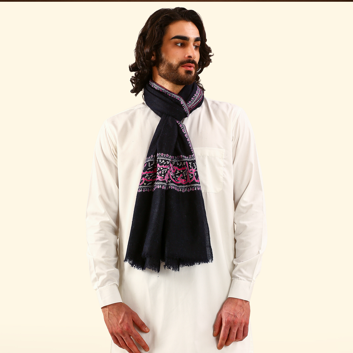Pashmina Arabic Calligraphy Stole - Navy