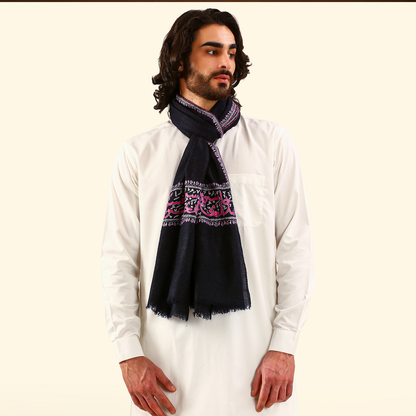 Pashmina Arabic Calligraphy Stole - Navy