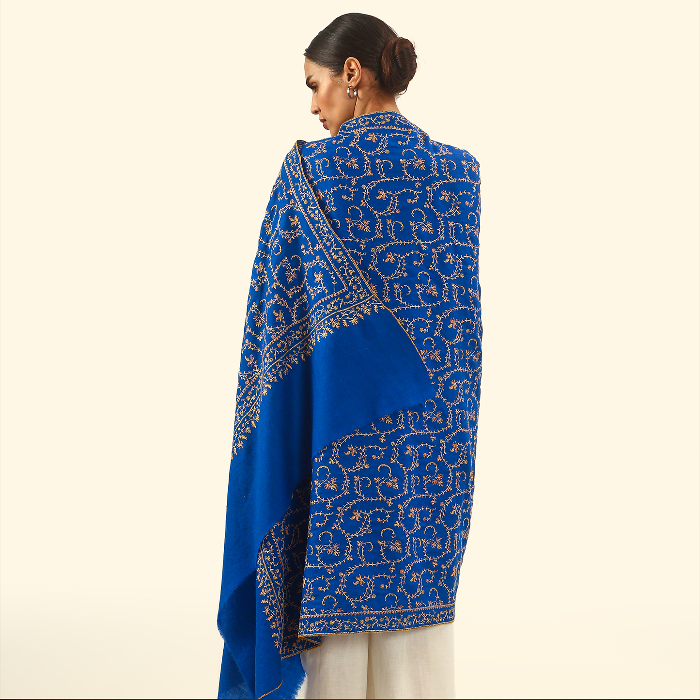 Pashmina Sozni Embroidery Shawl - Cobalt Vine