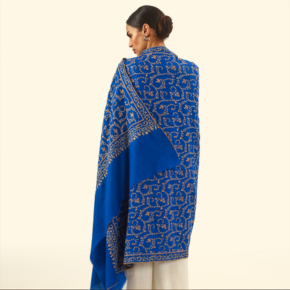 Pashmina Sozni Embroidery Shawl - Cobalt Vine