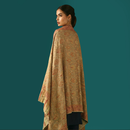 Cashmere Wool Zari Kani Shawl - Golden Sand