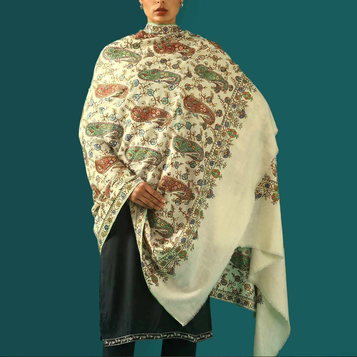 Pashmina Paper Mache Inspired Sozni Shawl - Paisley