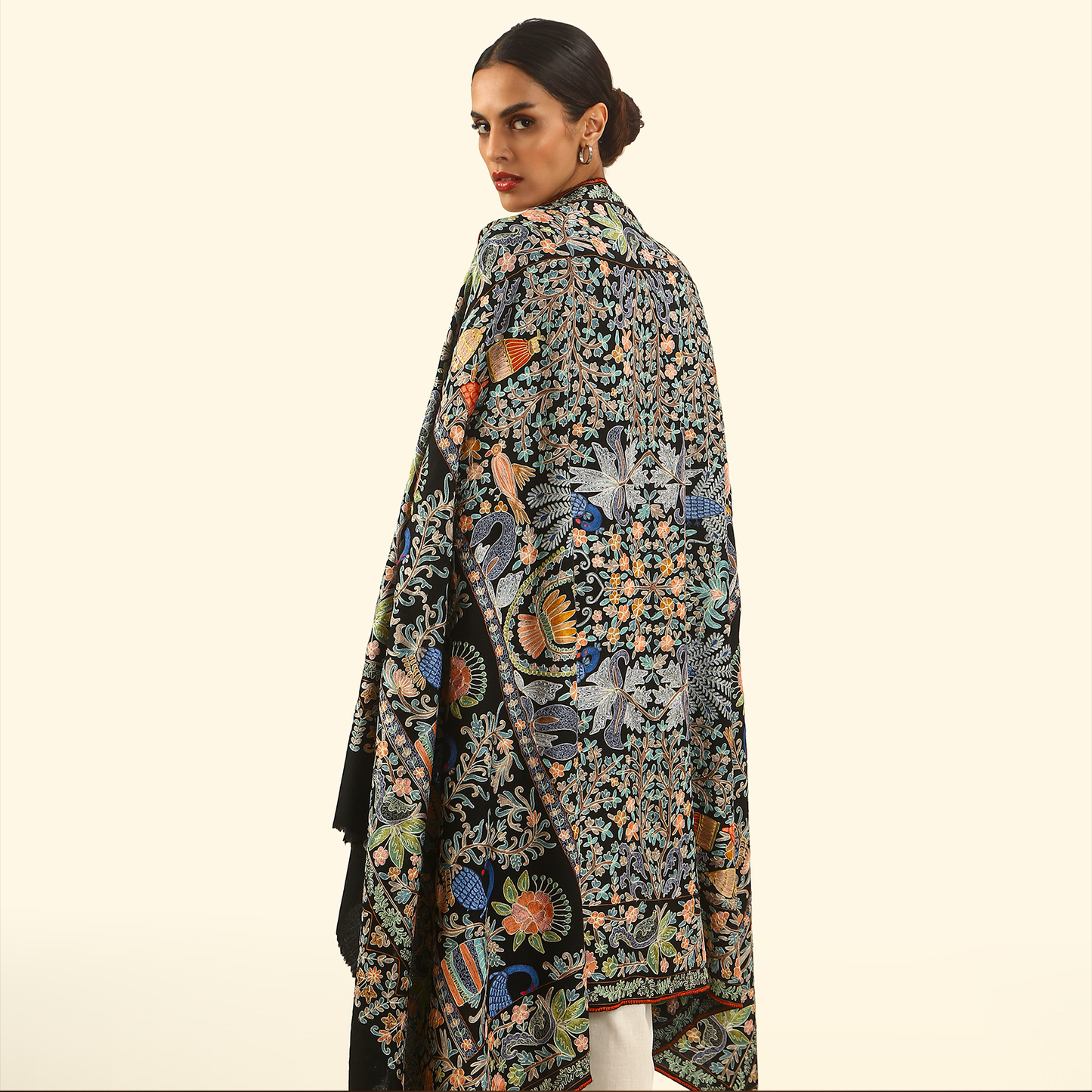 Handmade Kalamkari Shawl - Black Base