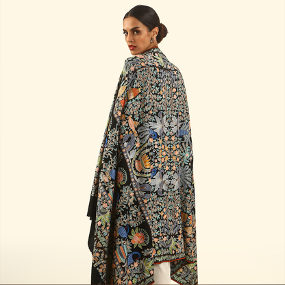 Handmade Kalamkari Shawl - Black Base