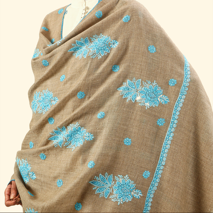 Pashmina Sozni Embroidery Shawl - Turquoise Bloom