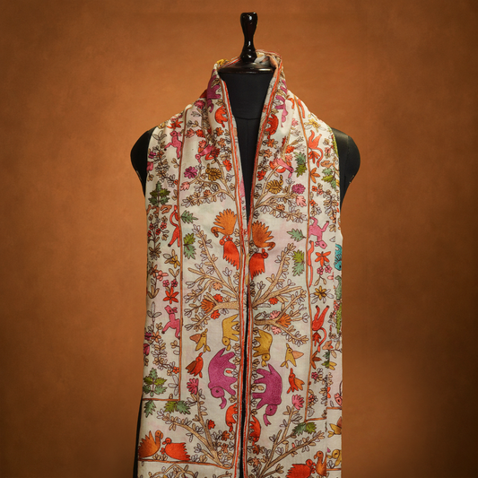 Paintless Kalamkari Shikargah Shawl