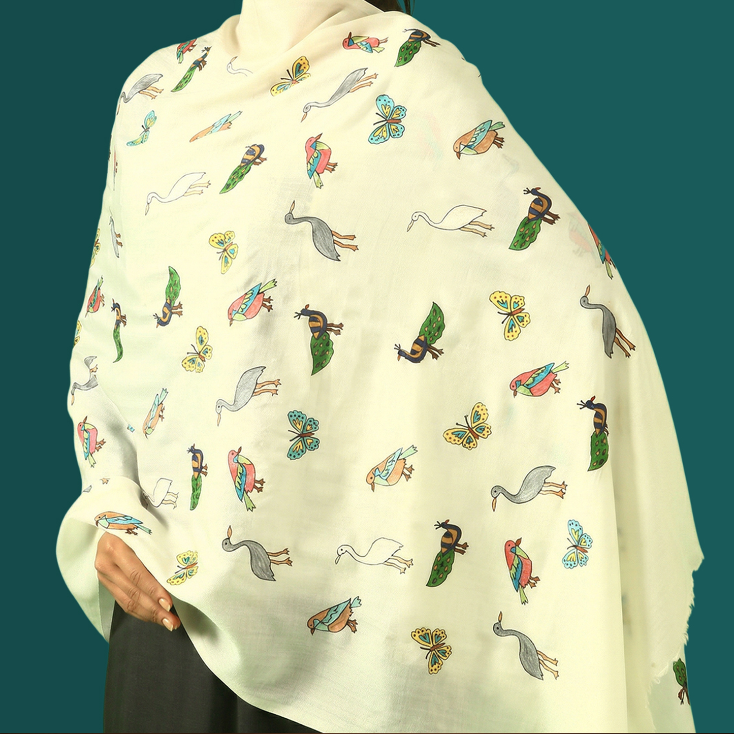 Pashmina Kalamkari Stole - Nature Inspired Animal Design