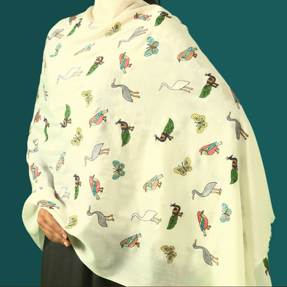 Pashmina Kalamkari Stole - Nature Inspired Animal Design