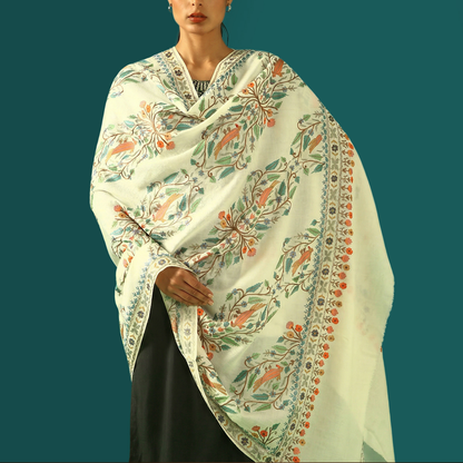Handmade Kalamkari Shawl - White Base