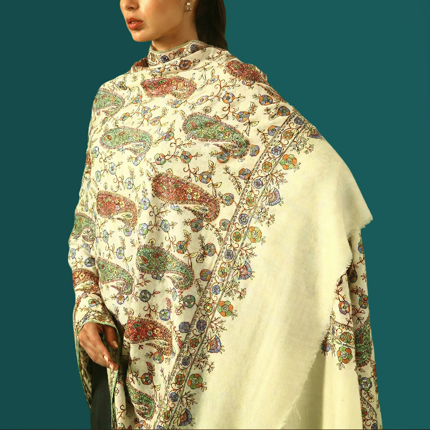 Pashmina Paper Mache Inspired Sozni Shawl - Paisley