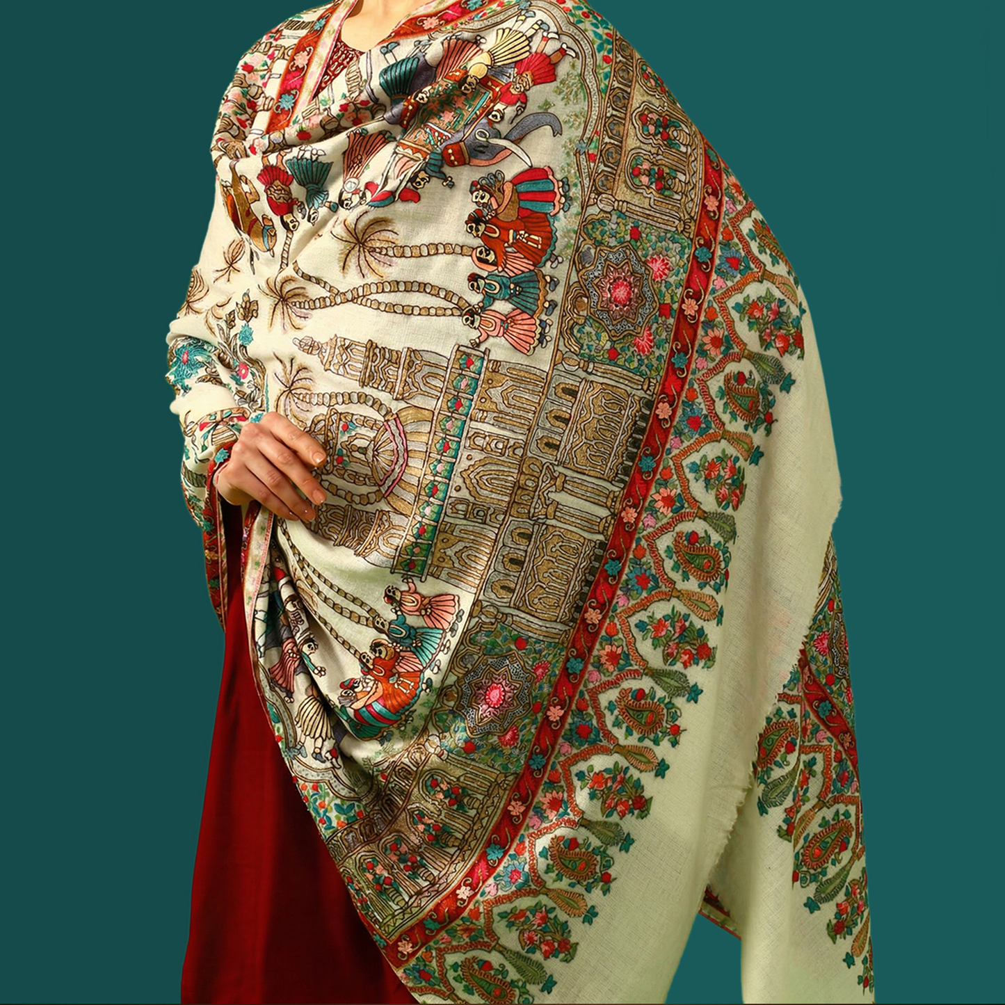 Handmade Kalamkari Shawl - Doli Baraat