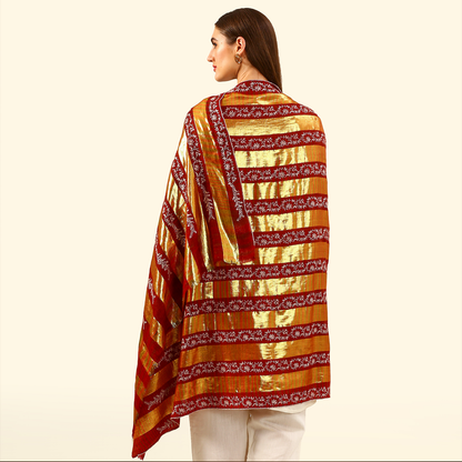 Pashmina Zari Stripes Shawl With Sozni Panel Embroidery - Gold