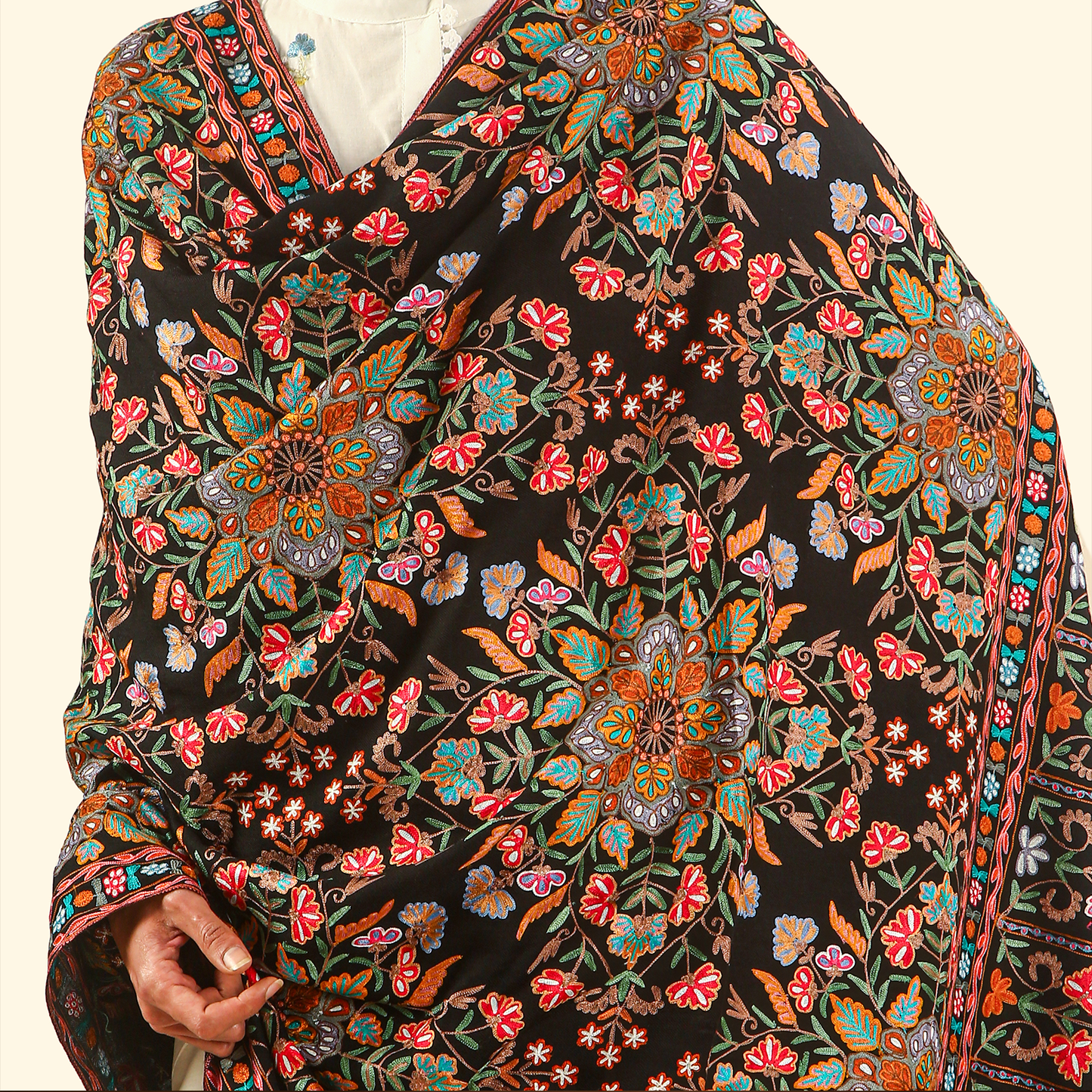 Handmade Kalamkari Shawl - Black Base