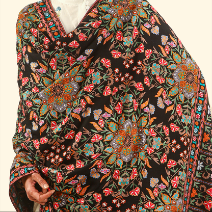 Handmade Kalamkari Shawl - Black Base