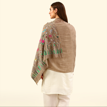 Pashmina Kalamkari Stole - Butterflies