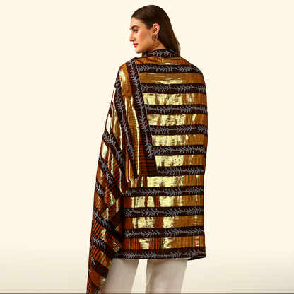 Pashmina Zari Stripes Shawl With Sozni Panel Embroidery - Gold