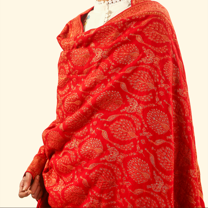 Cashmere Wool Zari Kani Shawl - Crimson
