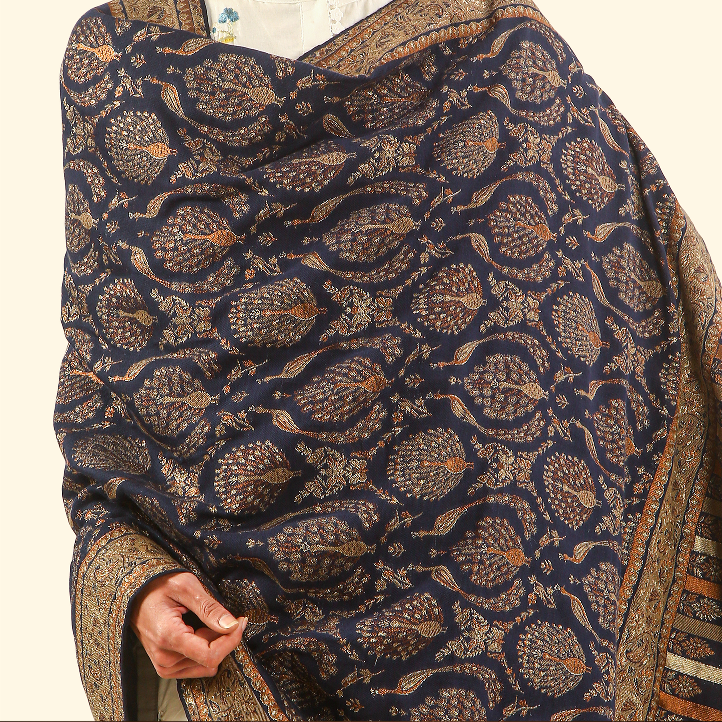 Cashmere Wool Zari Kani Shawl - Indigo