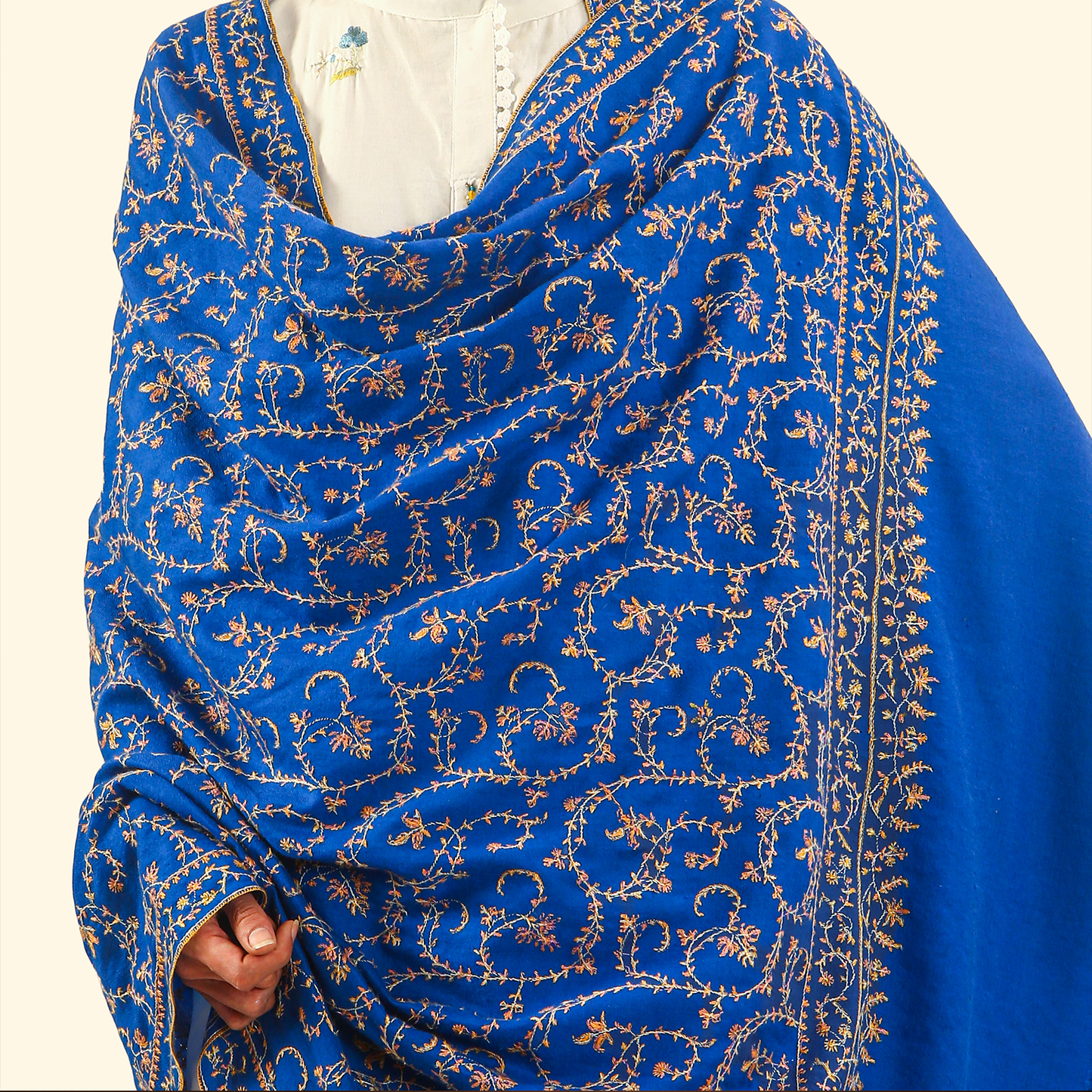 Pashmina Sozni Embroidery Shawl - Cobalt Vine