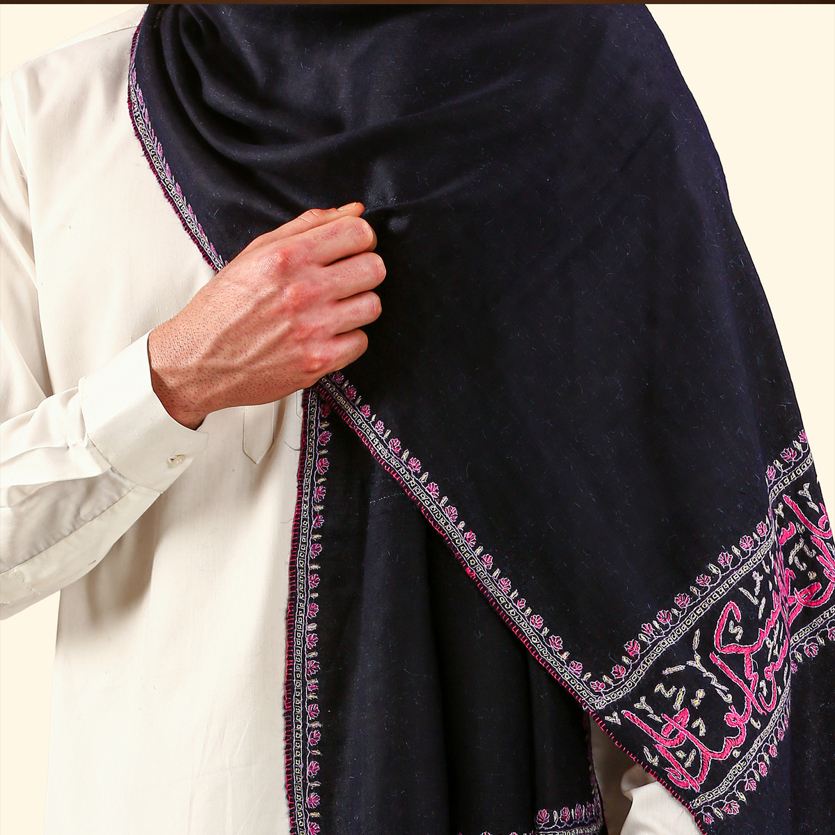 Pashmina Arabic Calligraphy Stole - Navy