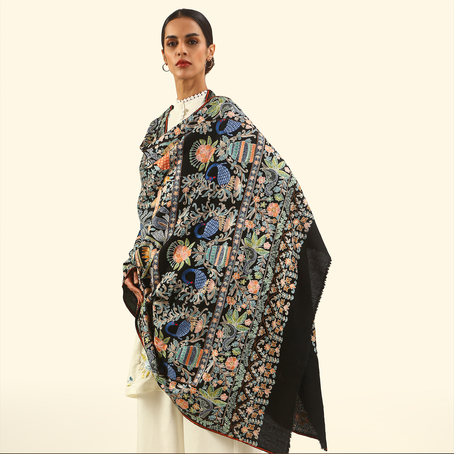 Handmade Kalamkari Shawl - Black Base