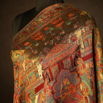 Mulberry Silk Moonlight Stole - Mughal Darbar