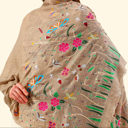Pashmina Kalamkari Stole - Butterflies
