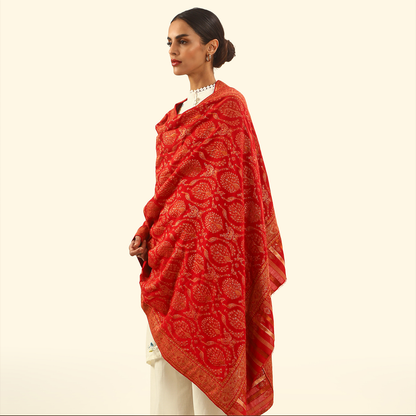 Cashmere Wool Zari Kani Shawl - Crimson