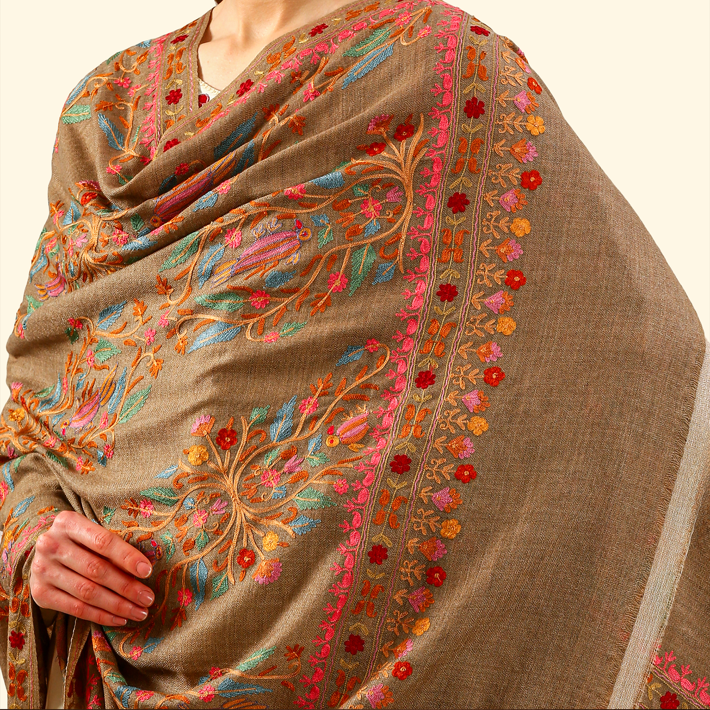 Handmade Kalamkari Shawl - Natural Base