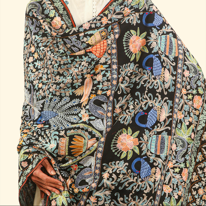 Handmade Kalamkari Shawl - Black Base