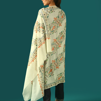 Handmade Kalamkari Shawl - White Base