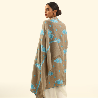 Pashmina Sozni Embroidery Shawl - Turquoise Bloom