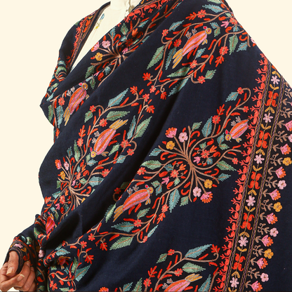 Handmade Kalamkari Shawl - Navy Blue Base