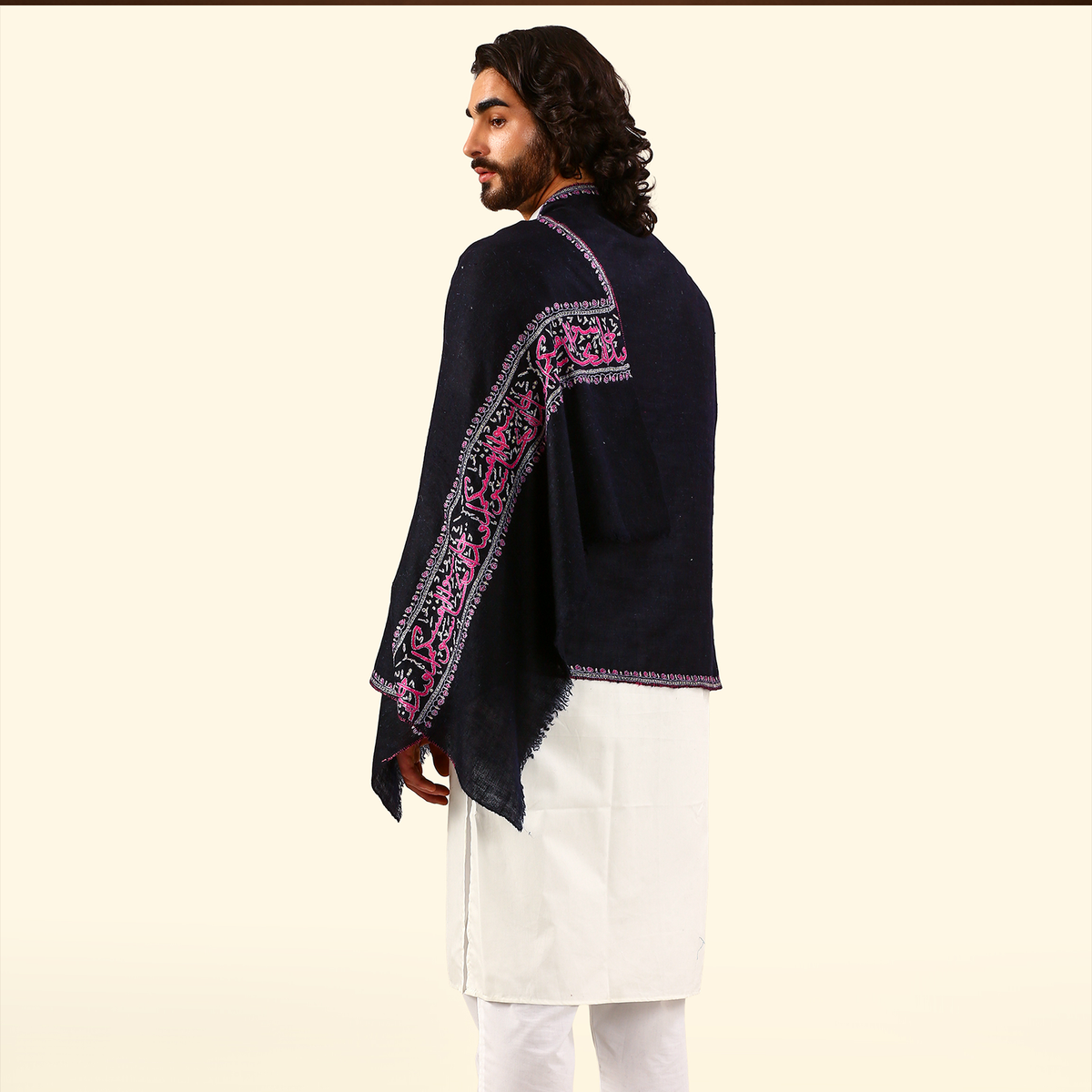 Pashmina Arabic Calligraphy Stole - Navy