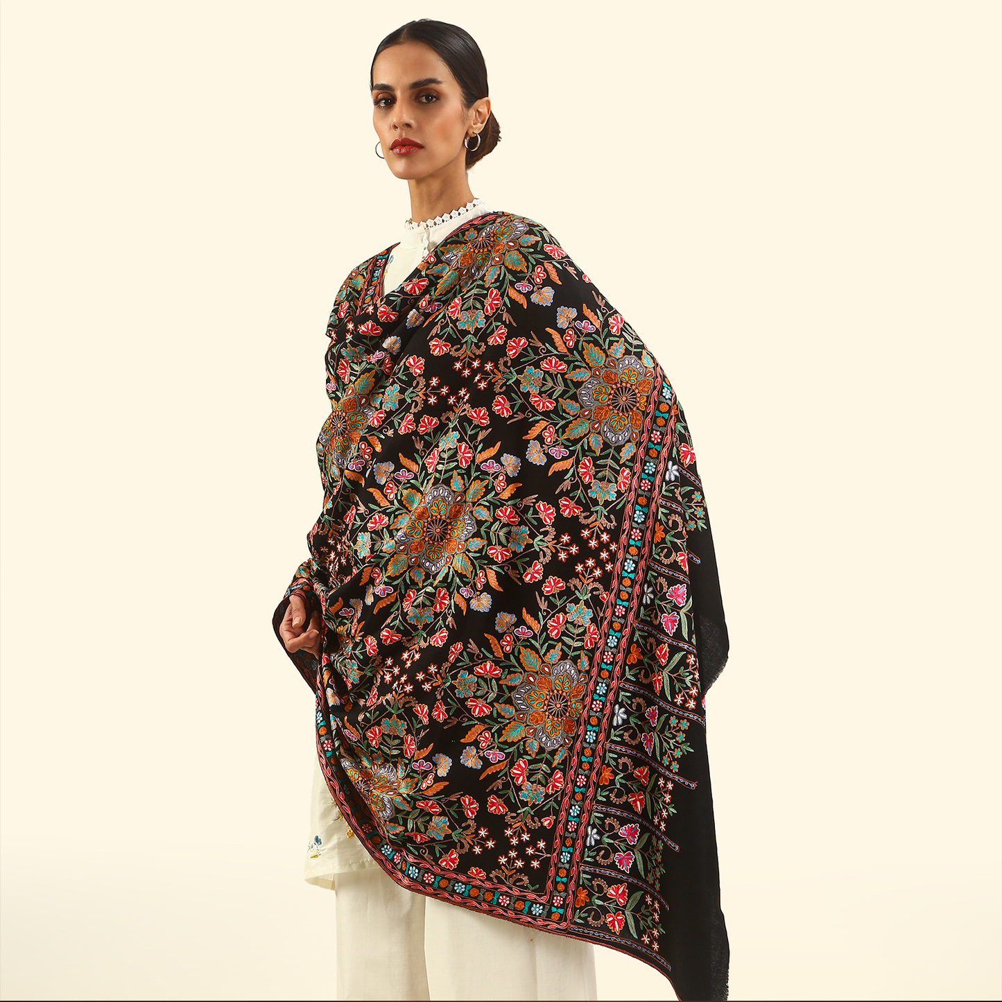 Handmade Kalamkari Shawl - Black Base